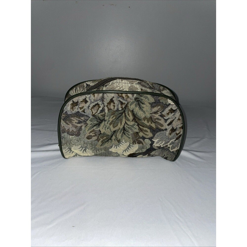 Jaguar Makeup Bag Tapestry Floral Green Cosmetic Pouch Vintage 90s Toiletry